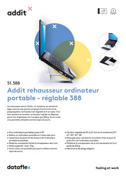 Dataflex Addit rehausseur ordinateur portable - réglable 388 - Argent