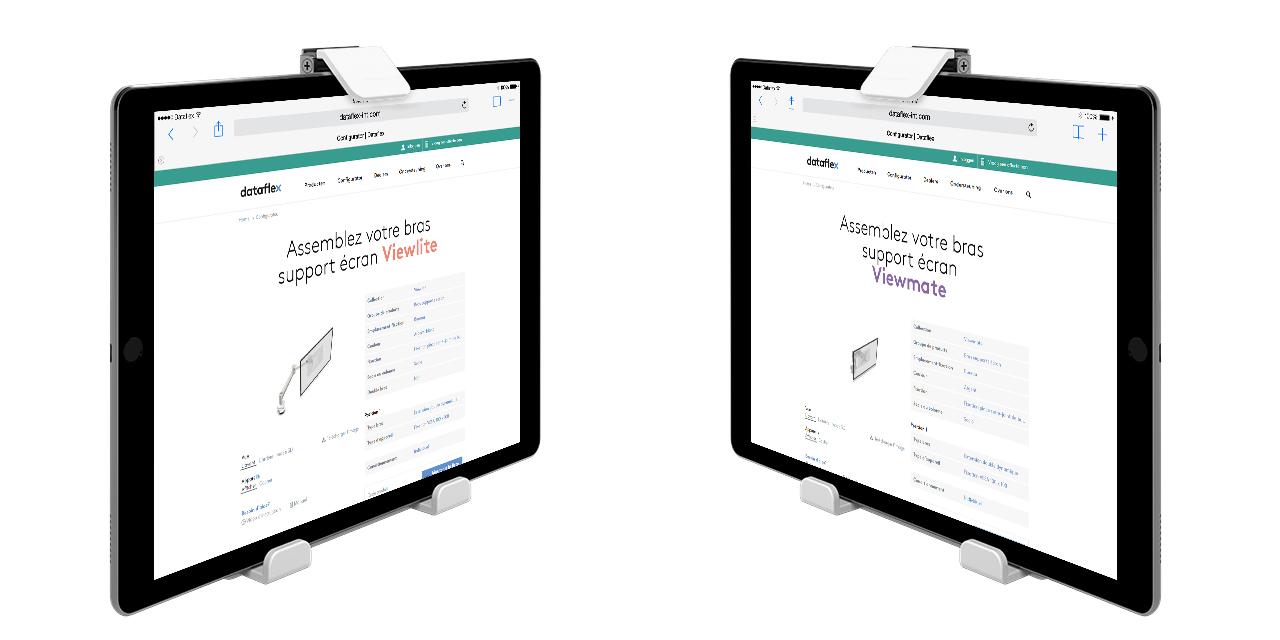 Configurez votre bras support écran, barre d'outils ou poste de travail : grâce au configurateur Viewmate, tout est possible.