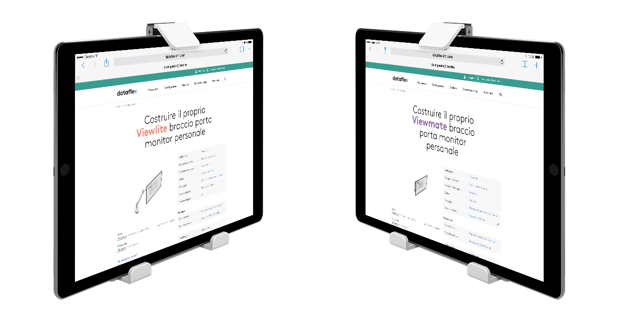 Configuri il suo braccio porta monitor, il suo binario o la sua postazione di lavoro: grazie al configuratore Viewmate tutto è possibile.
