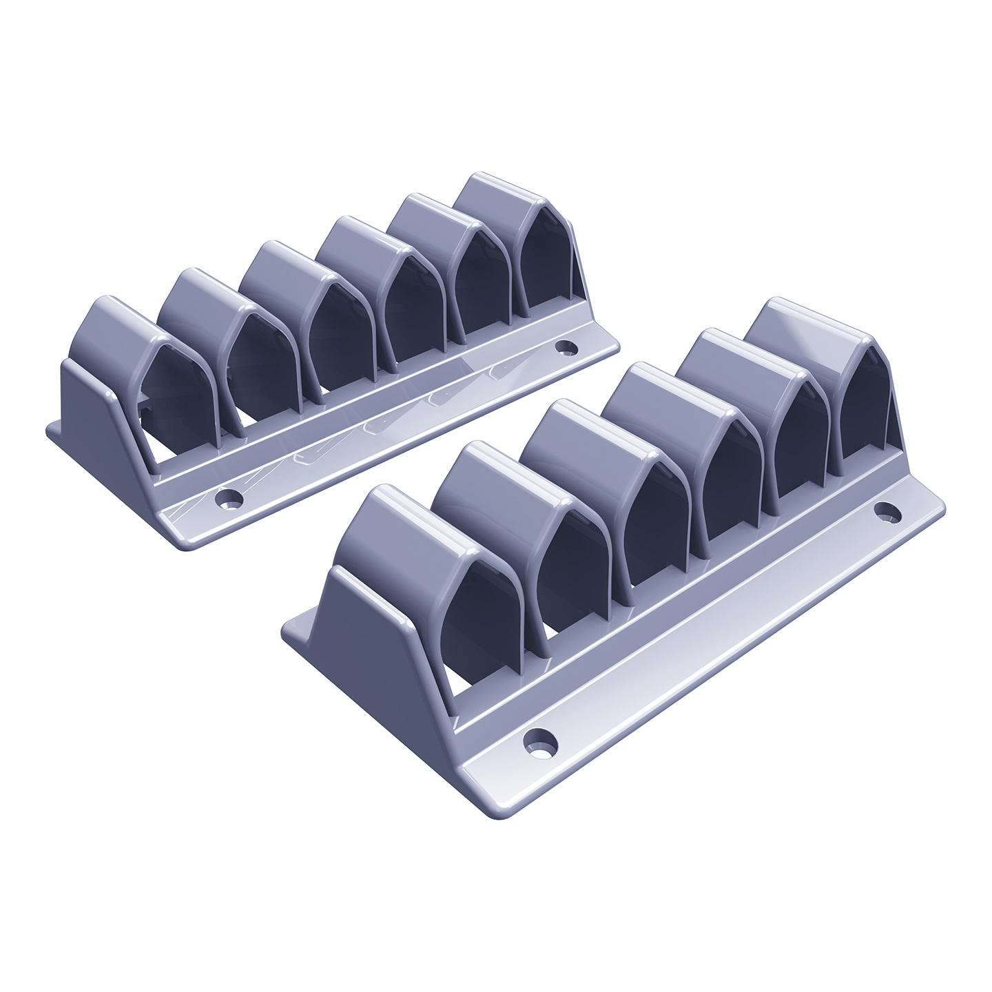 34.302 Cable waves are mounted underneath a desktop with 4 parker screws (not included) and have room for several cables. Cables are simply pushed between the clamping elements which hold the cables neatly in place. Suitable for practically every type of cable.