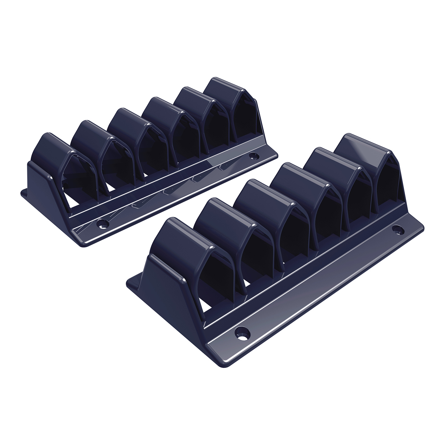 34.303 Cable waves are mounted underneath a desktop with 4 parker screws (not included) and have room for several cables. Cables are simply pushed between the clamping elements which hold the cables neatly in place. Suitable for practically every type of cable.