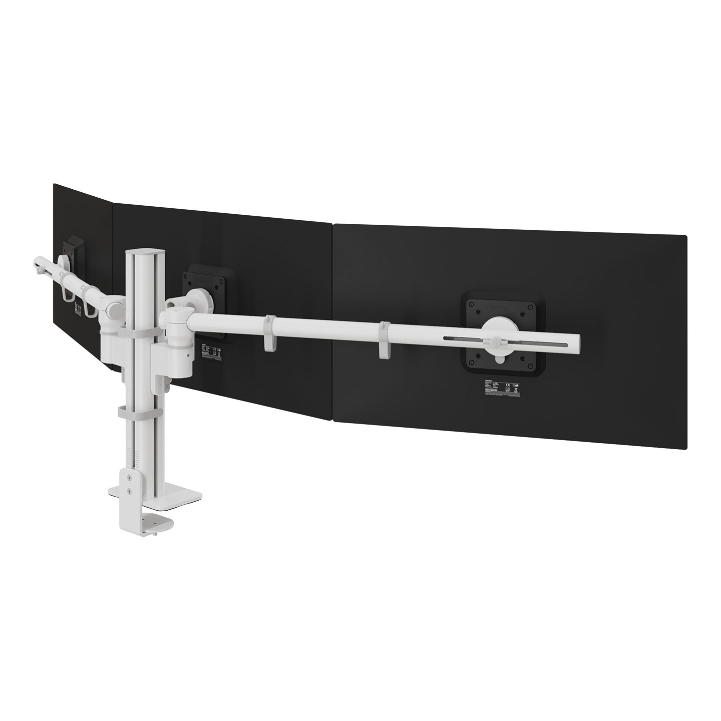 48.230 Eine 1x3-Monitorhalterung, die sich für flexible Arbeitsbereiche und mögliche zukünftige Änderungen eignet. Die Aluminiumstange mit vier Schlitzen ermöglicht eine werkzeuglose Höhenverstellung für jeden Bildschirm. Die Bildschirme können im Hoch- oder Querformat angeordnet werden, um eine breite, ausgewogene Anordnung zu schaffen, die übersichtlich und organisiert bleibt. Dank ihres modularen Designs kann die Konfiguration im Laufe der Zeit aktualisiert werden. Komponenten können hinzugefügt oder ausgetauscht werden, wenn sich Ihr Arbeitsablauf weiterentwickelt.