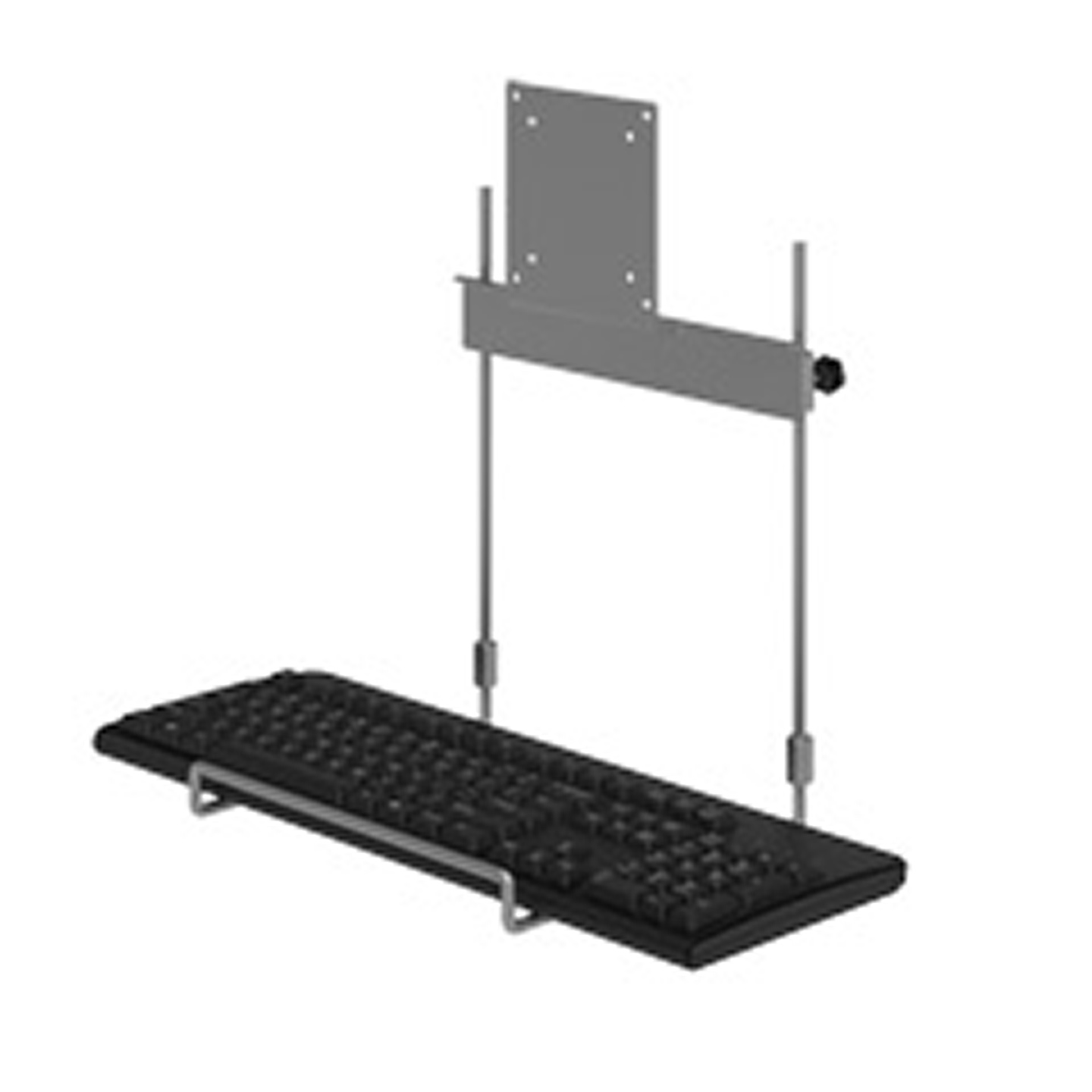 51.592 Le support permet de ranger un clavier lorsqu'il ne sert pas. Monté entre l'écran et le bras support écran, il est surélevé par rapport au bureau. Idéal pour les postes de travail où le rangement optimisé sur le bureau est préconisé.