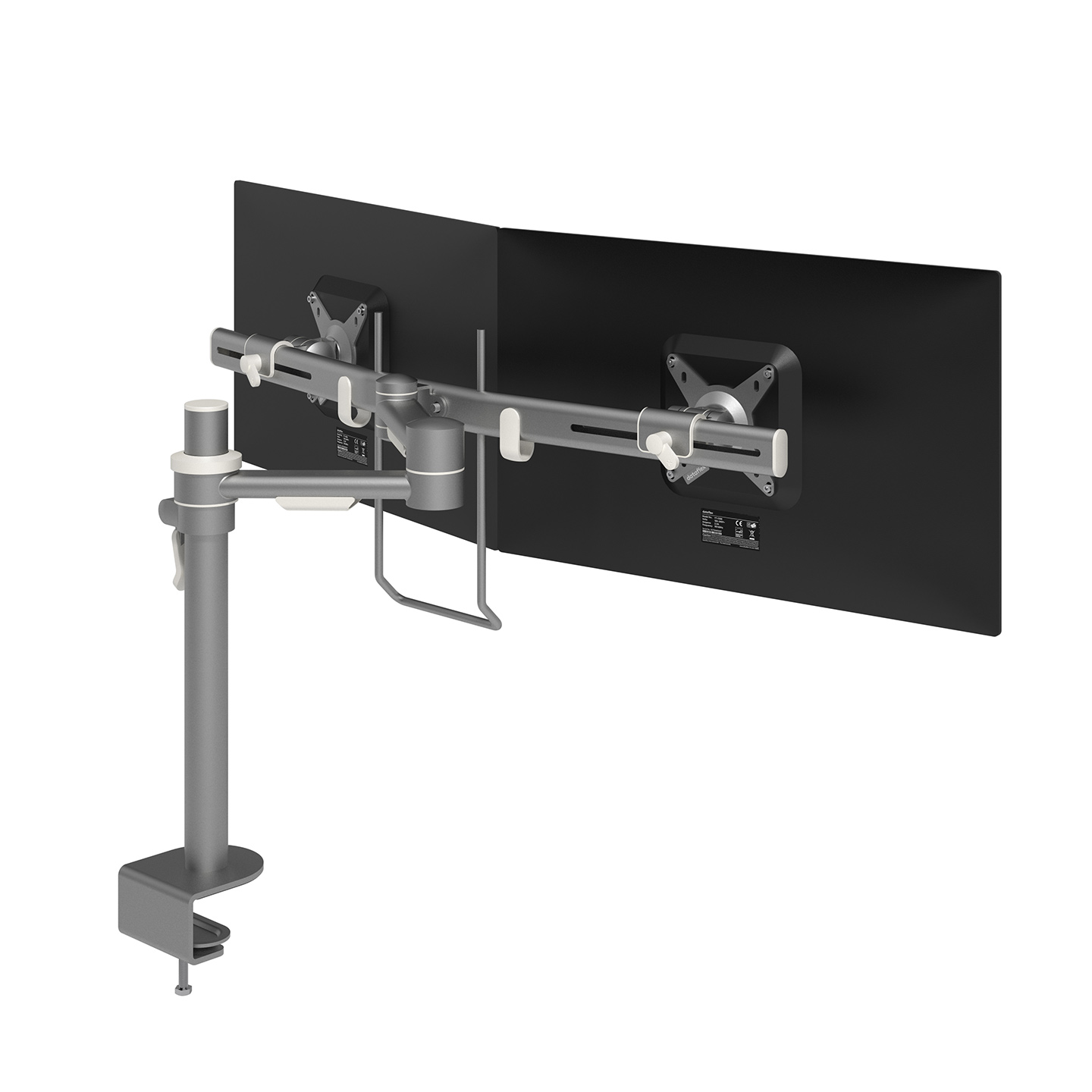 52.602 This dual monitor arm combines strength, practicality and usability in one package. The crossbar is adjustable in height and depth. The handle bar lets you adjust the depth of your monitors with the greatest of ease. Withcable management on the crossbar and pole, this product offers a practical and user-friendly way to achieve a great and affordable dual monitor set-up.