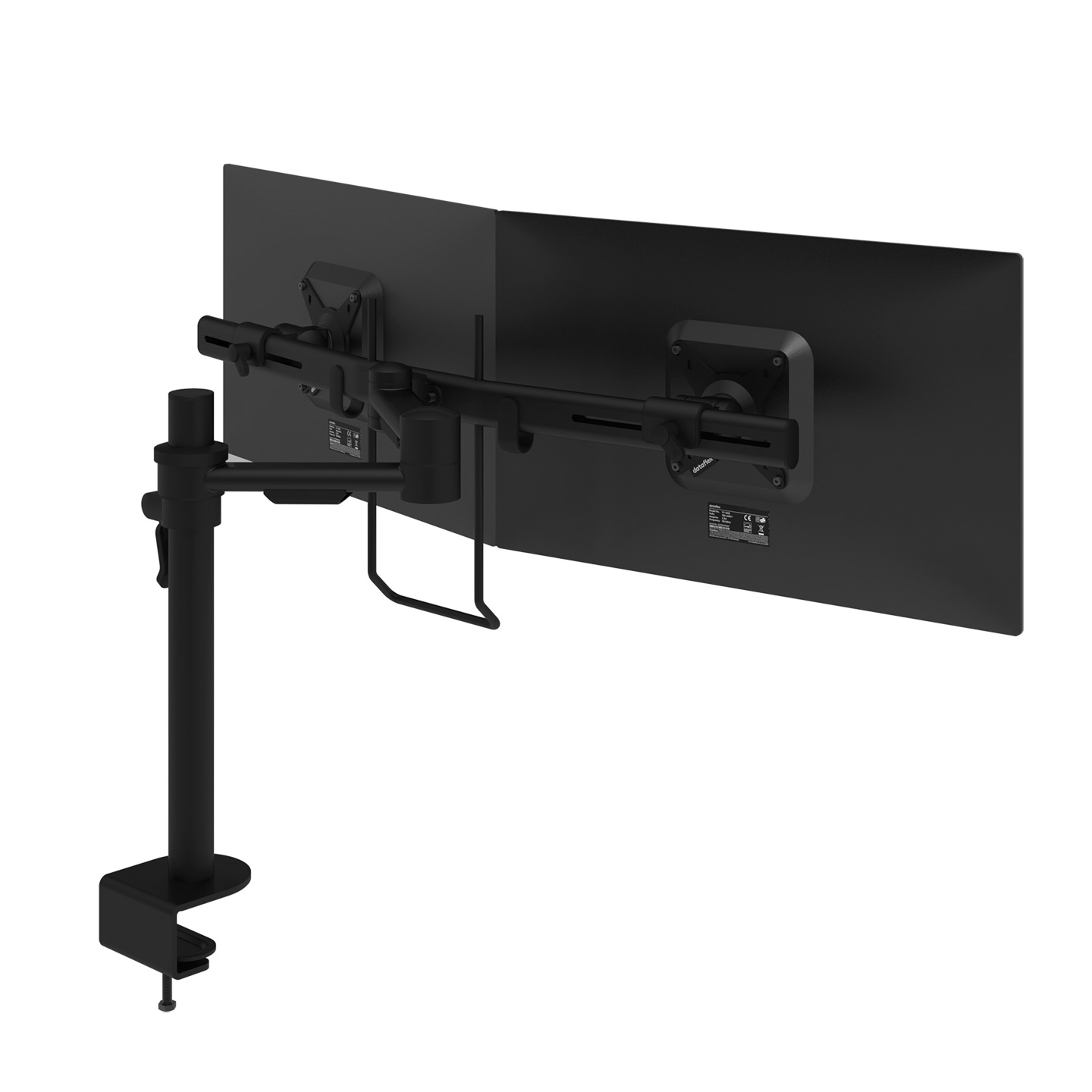 52.603 This dual  monitor arm combines strength, practicality and usability in one package. The crossbar is adjustable in height and depth. The handle bar lets you adjust the depth of your monitors with the greatest of ease. With cable management on the crossbar and pole, this product offers a practical and user-friendly way to achieve a great and affordable dual monitor set-up.