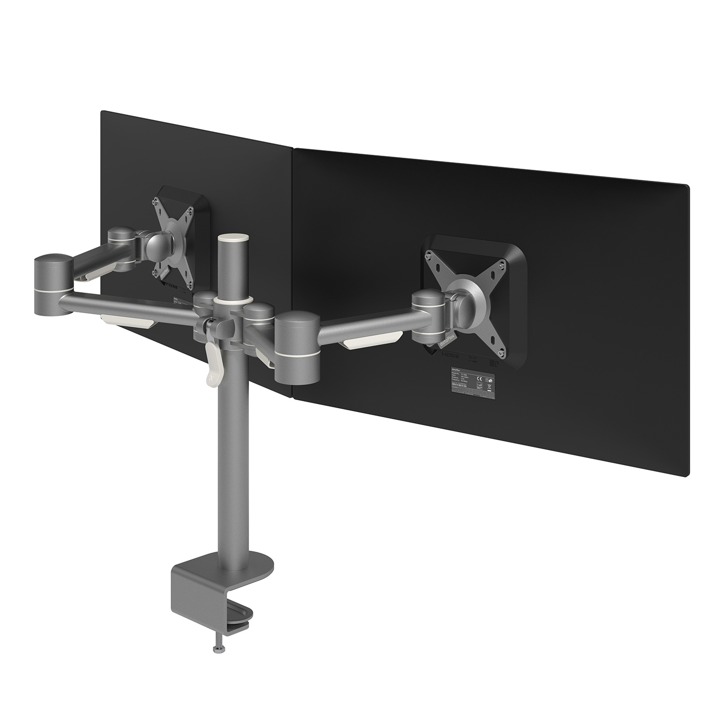 52.632 Get a clear view of the bigger picture and mount two monitors to this  monitor arm. Both arms are aligned horizontally and adjustable in height and depth. An ergonomic design that is robust, cost-effective and easy to use.