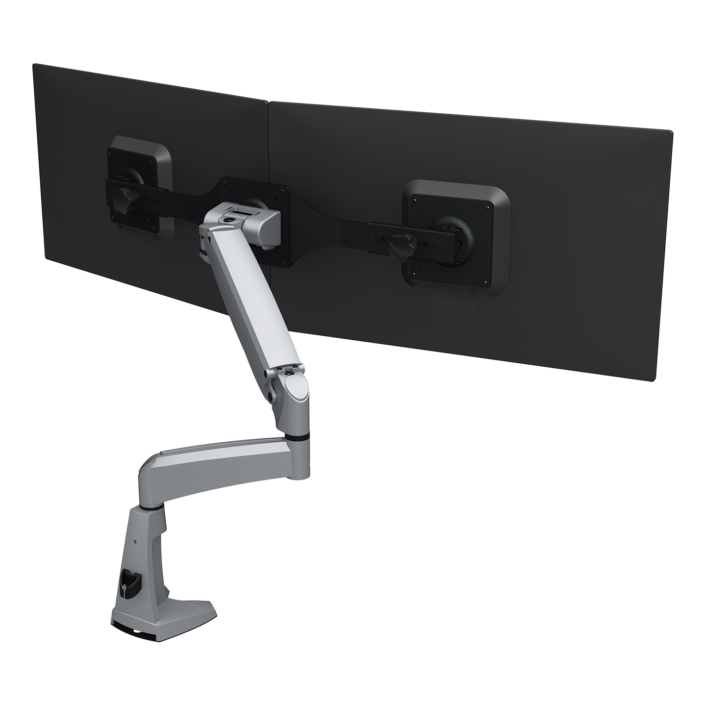 57.162 Il doppio monitor con regolazione dinamica dell'altezza e regolazione indipendente della profondità consente a tutti gli utenti di trovare la propria posizione ergonomica ottimale. Un design di qualità elevata per i monitor più leggeri; i cavi sono raccolti lungo le estensioni del braccio per creare un ambiente ordinato e professionale.