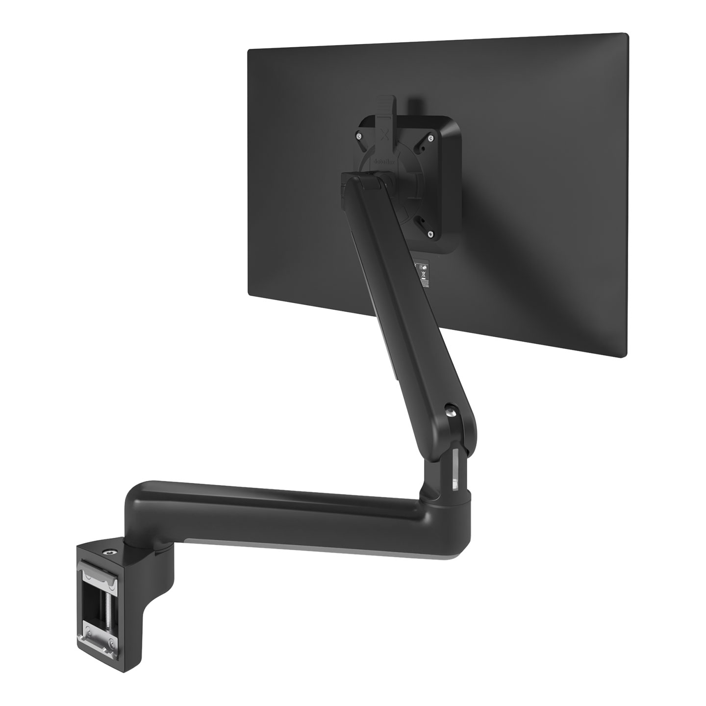 65.523 Free up desk space with this monitor arm that attaches to a slat rail/wall or toolbar gas-sprung monitor arm. The two extensions make this an ideal solution for a deep desk surface because the depth of the monitors can be adjusted independently. Cables are neatly hidden in the monitor arm for a professional look.