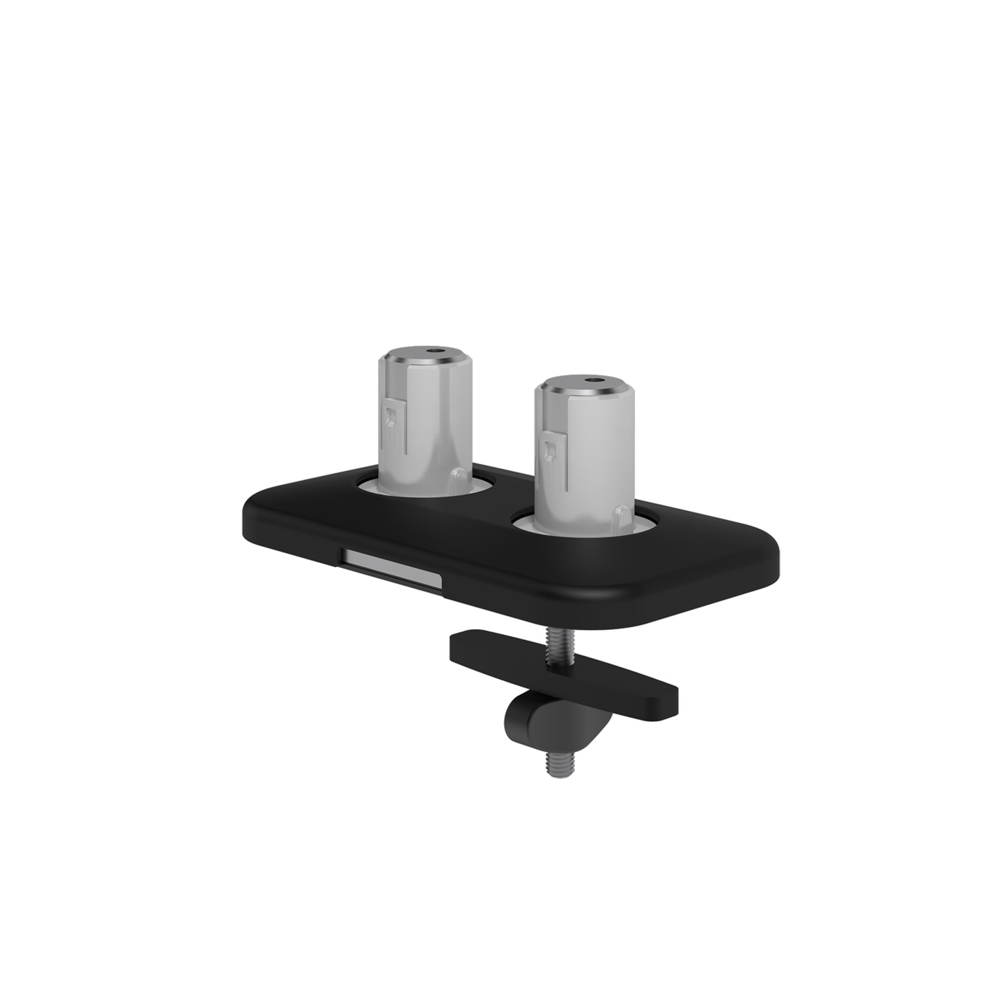 65.823 The bolt-through desk mount is the strongest way to mount the dual Viewprime plus monitor arm (65.213) to your desk. It can also be mounted on most cable management grommet holes in a desk.